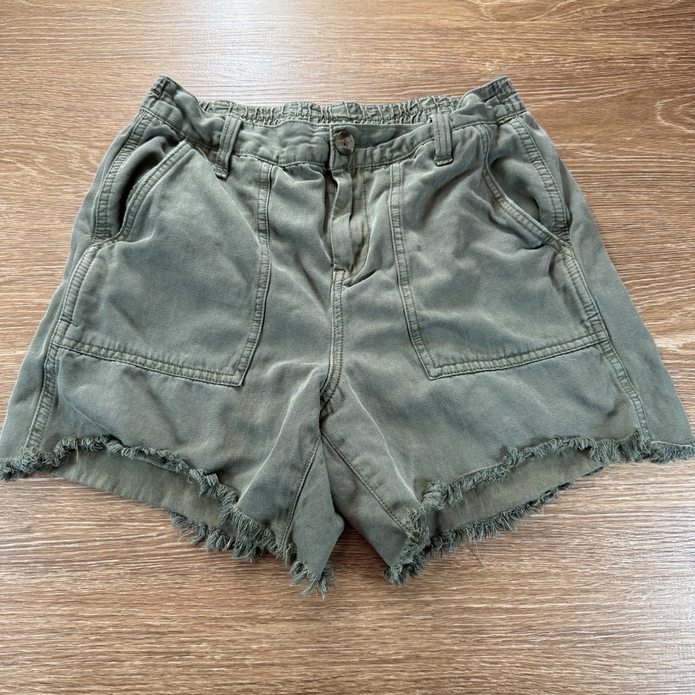 Aerie Women's Utility Shorts XS Green High Rise Frayed Hem Casual